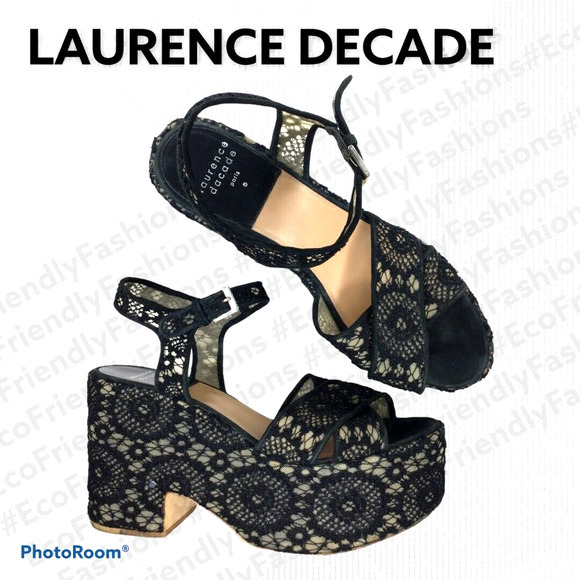 Laurence Decade Women's Black Lace Platform Sandal Size Euro 41